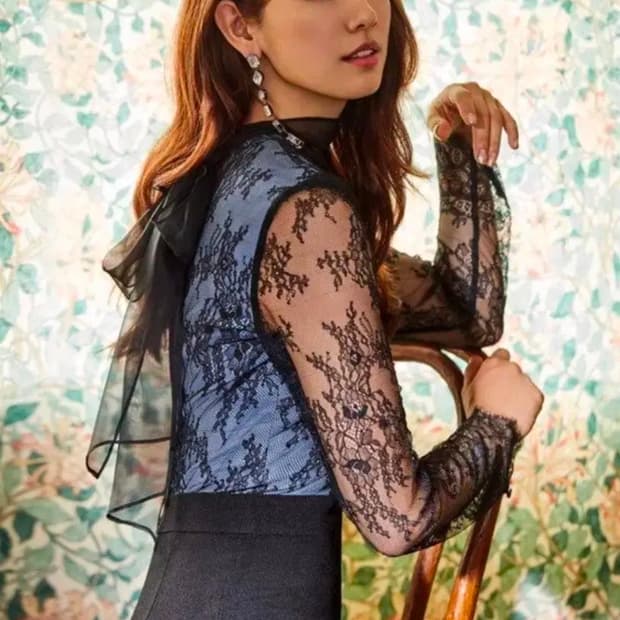 [MOJO.S.PHINE] 모조에스핀 블루 레이스 시스루 리본 원피스