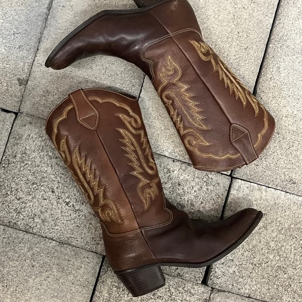 버팔로 브라운 레더 웨스턴 부츠