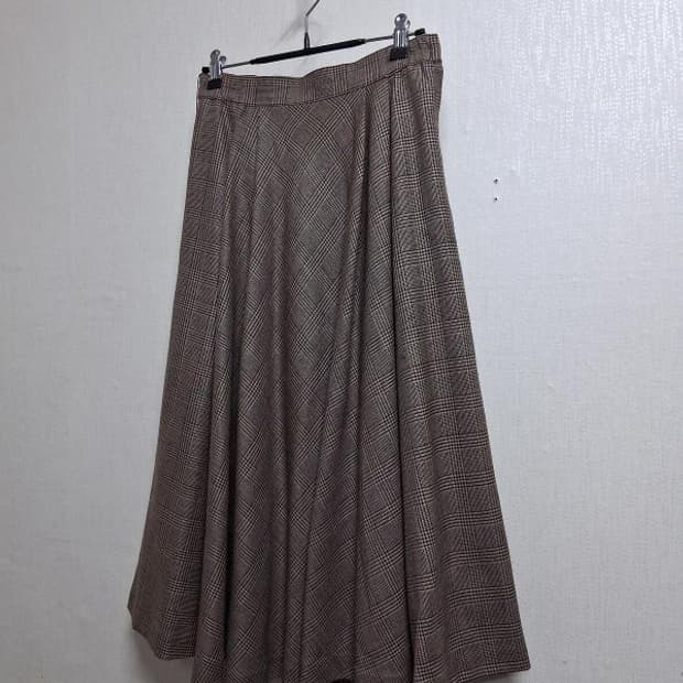 일본빈티지 MALION 레트로브라운체크 모직플레어스커트 26