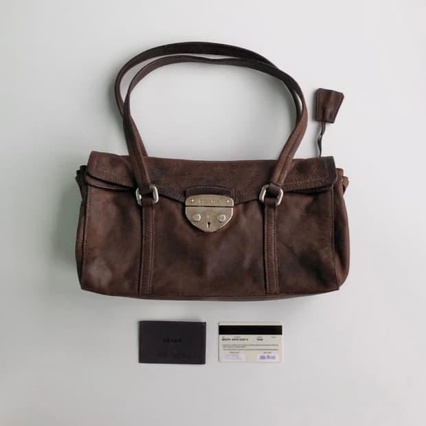 프라다 브라운 레더 숄더백 토트백
