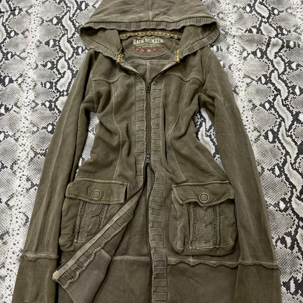“Back Number” Y2K Khaki 2-way hooded Zip