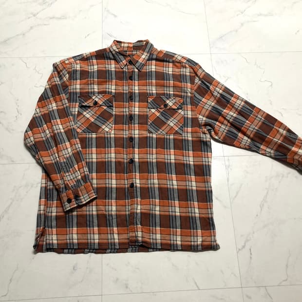 90s 트러스트 오버핏 플란넬 체크 남방 셔츠 105-110
