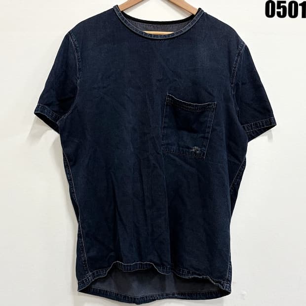 MSGM 밀라노 데님 반팔 티셔츠 백로고 48 0501