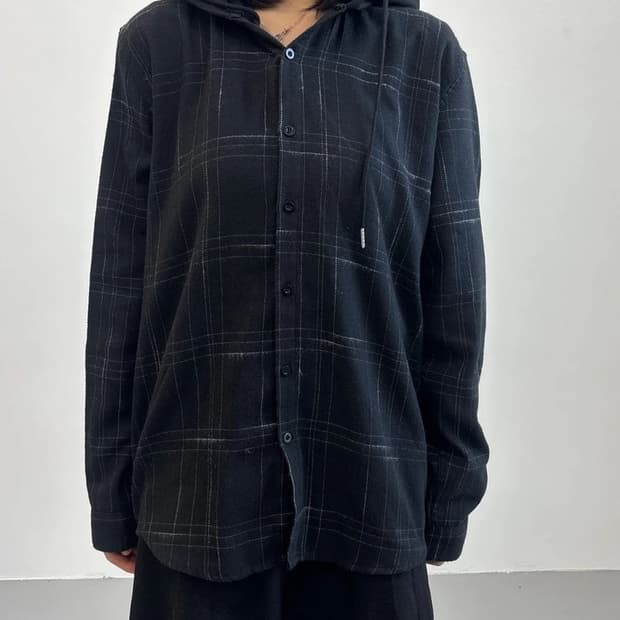 SHEIN Black Check Hooded Shirt