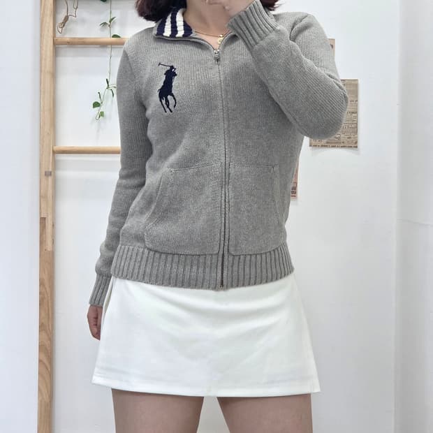 [프립]M(10-12)/딱붙핏 빅포니 폴로랄프로렌 니트집업 그레이