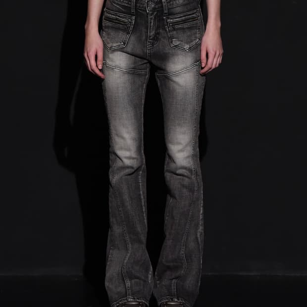 FRONT POCKET BOOTS CUT DENIM PANTS, GRAY
