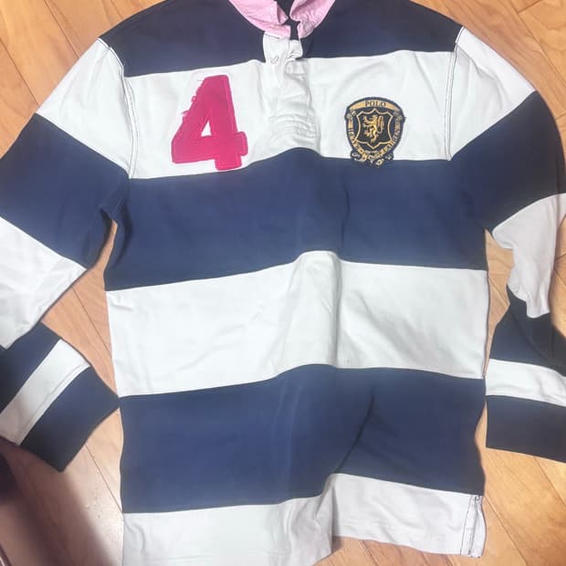 폴로 랄프로렌 핑크 네이비 화이트 스트라이프 럭비티 카라티