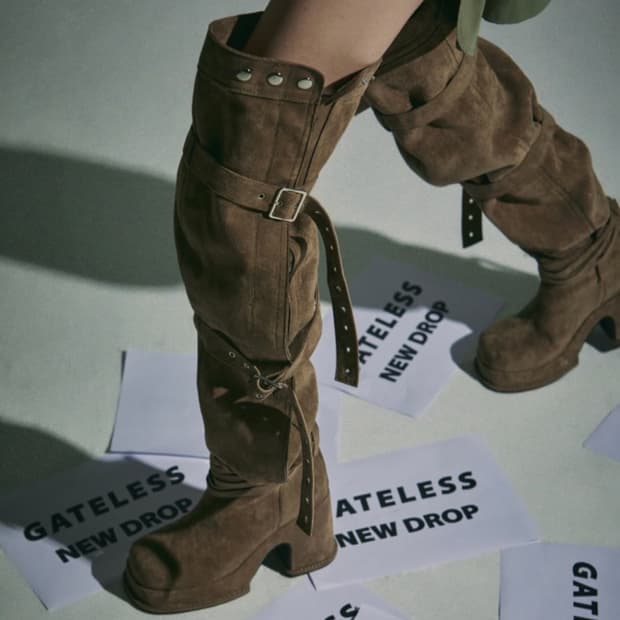 게이트리스 싸이하이 버클 스웨이드 롱부츠 카멜 M(235 240245)