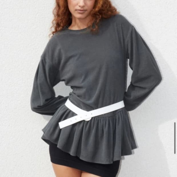 (새상품)Jisoolee 지수리 테리 러플 탑 다크그레이