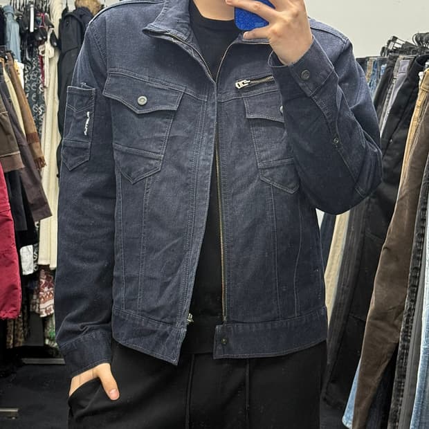 BURTLE 일본 아메카지 데님 트러커 진청 하이넥 집업 워크 자켓 LL