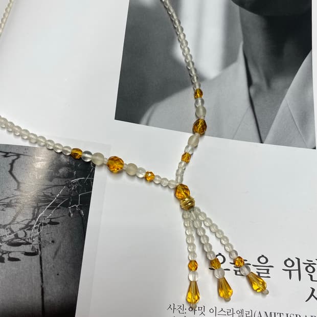 빈티지 옐로우 골드 비즈 목걸이