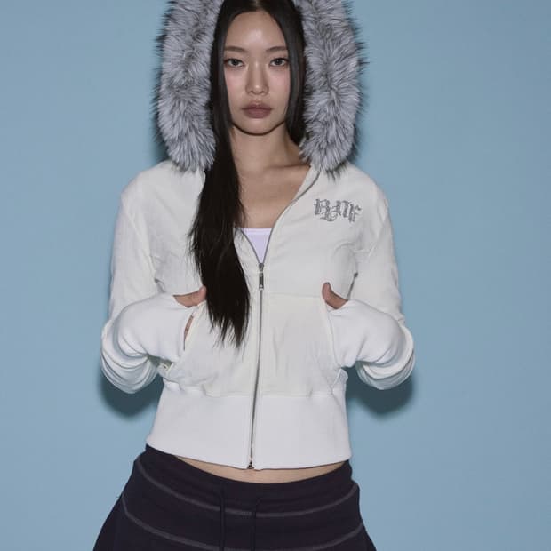 플리즈노팔로우 마리 퍼 후드 화이트