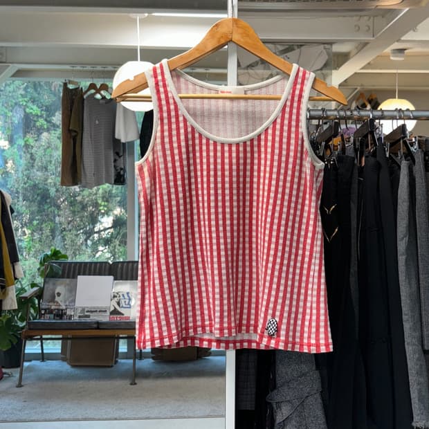 네넷 깅엄체크 와플 슬리브리스