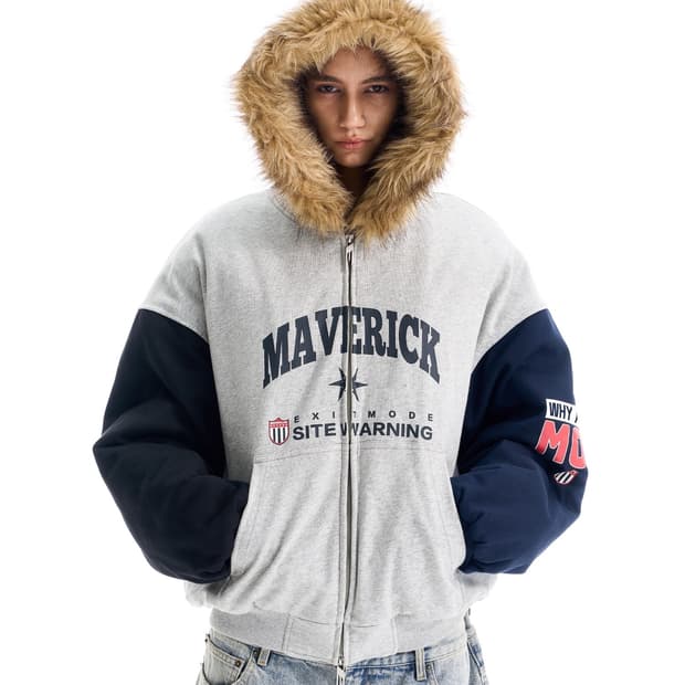 Maverick Logo Fleece Fur Hooded Jacket