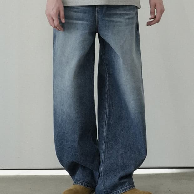 Waar 와르 커브드 와이드 데님팬츠 진청