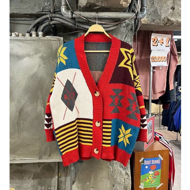 빈티지 노르딕 패턴 가디건 레드 #csz3016