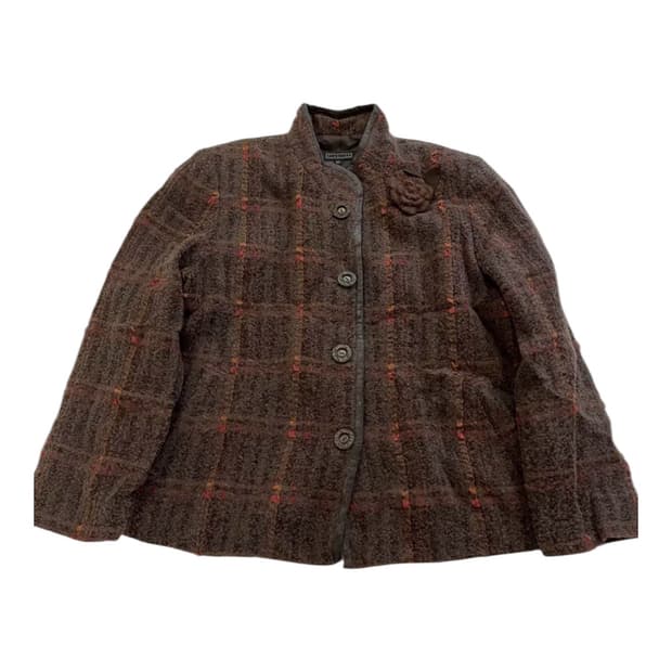 빈티지 브로치 체크 자켓