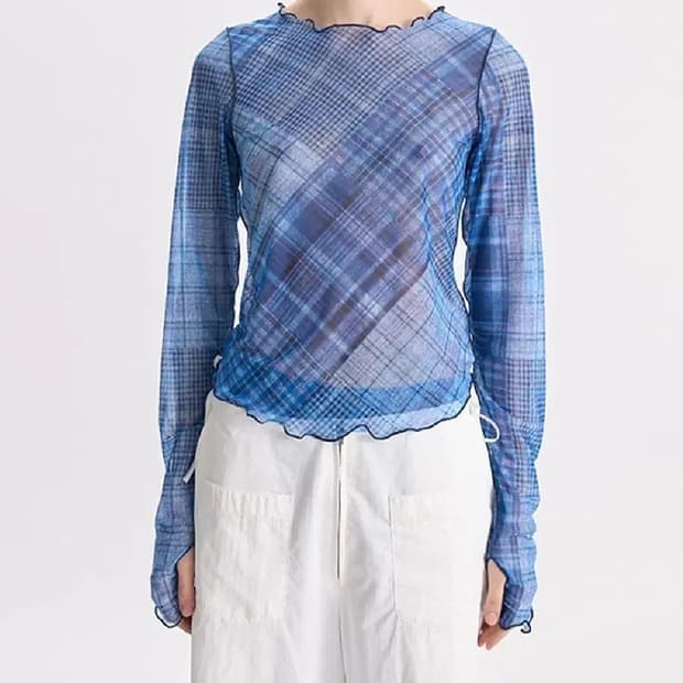 gyeong 체크 메쉬 탑 블루