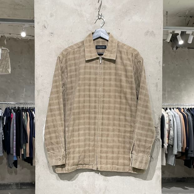 moelleuse 베이지 코듀로이 체크 집업 자켓