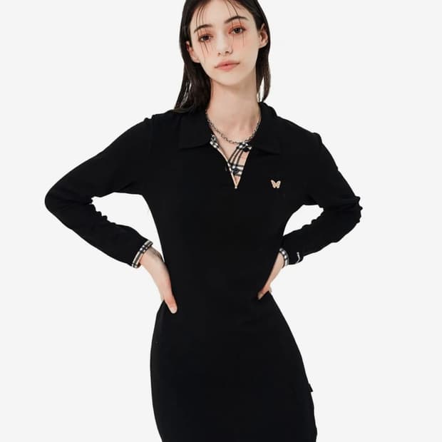 네스티팬시클럽 체크라인 원피스