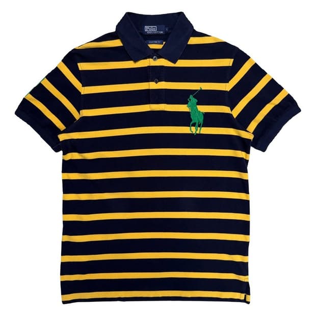 폴로 랄프로렌 빅포니 스트라이프 PK 카라 티셔츠 네이비 옐로우 L