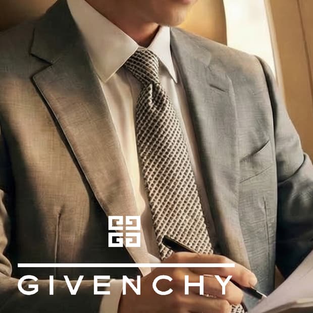 지방시 실크 베이지 자카드 패턴 넥타이 8.8cm S~A+등급 E756