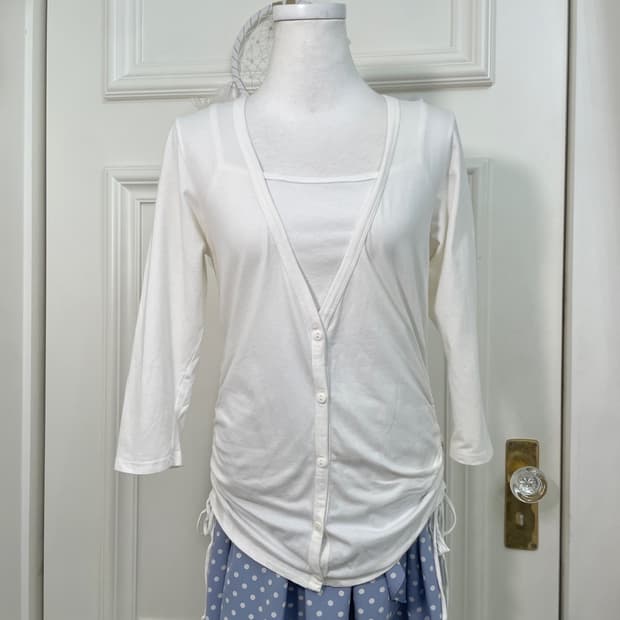 white side shirring cotton cardigan&basi