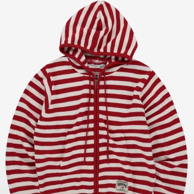 슬로우애시드 스트라이프 니트 후드집업 (레드)