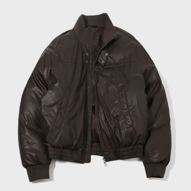 S 세컨모놀로그 레더 터틀넥 봄버 푸퍼