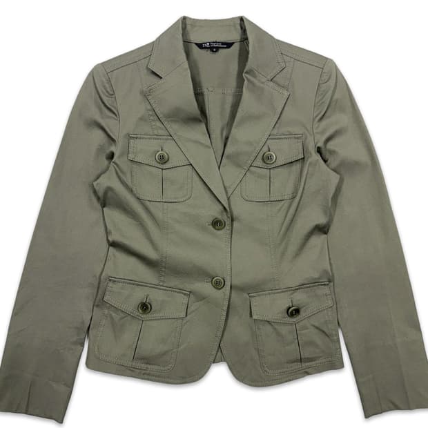 빈티지 올리브 카키 포켓 디테일 싱글 자켓
