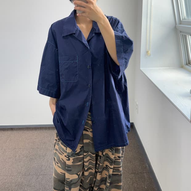 Marni 유니클로X마르니 네이비 스티치 반팔 셔츠
