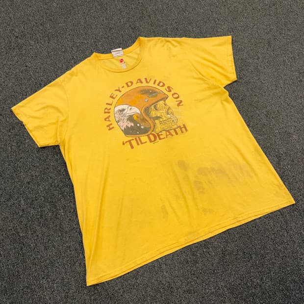 2XL) 할리데이비슨 빈티지 스컬 프린팅 반팔 티셔츠