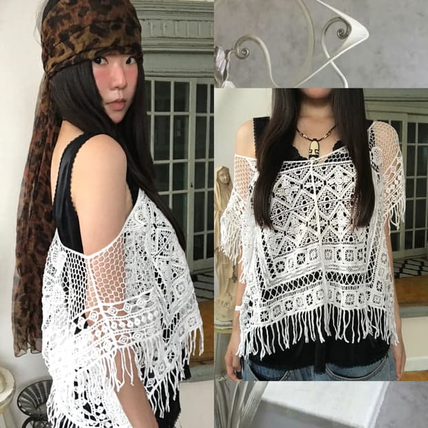 vintage net fringe top