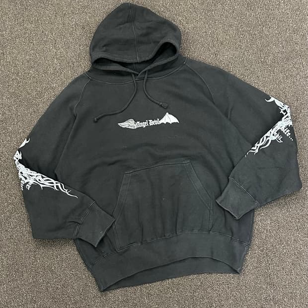 L)Japanese vintage Angel Devil 프린팅 후디