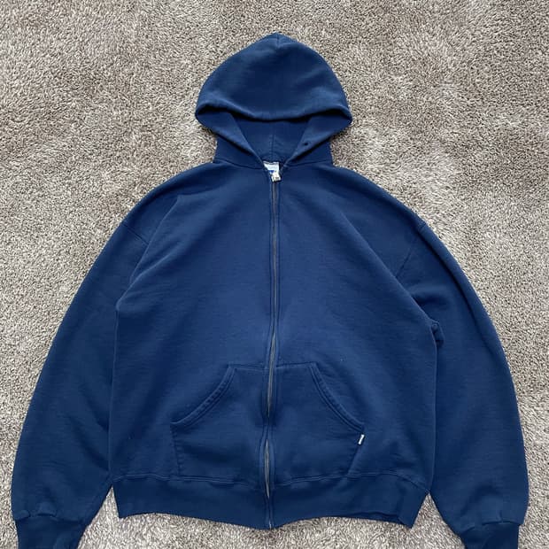 90s russell athletic hoodie zip navy