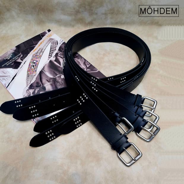 [Unisex] 쓰리 스터드 소가죽 벨트