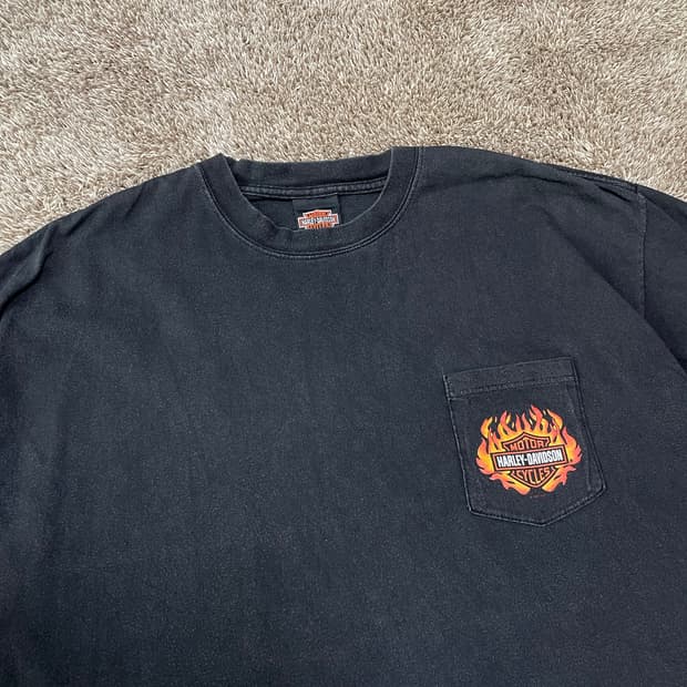 90s harley flame pocket tee 할리 플레임 티셔츠