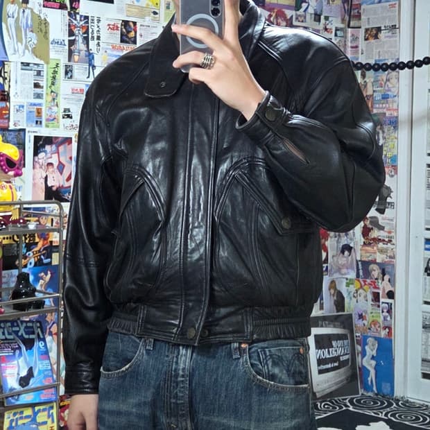 JPN 빈티지 양가죽 블랙 봄버 레더 자켓