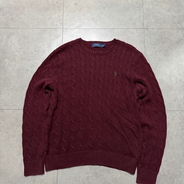 랄프로렌 폴로 버건디 케이블 빈티지 코튼 니트  100size  