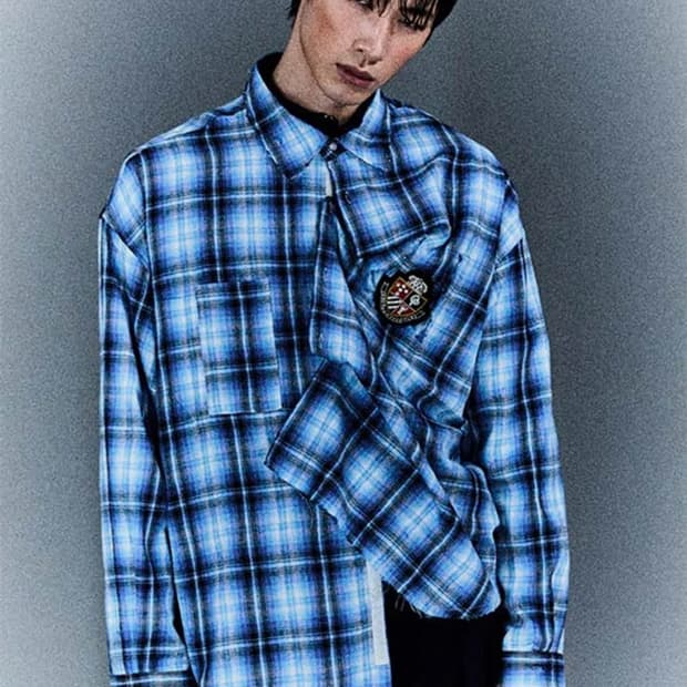 오디너리피플 블루 체크 셔츠