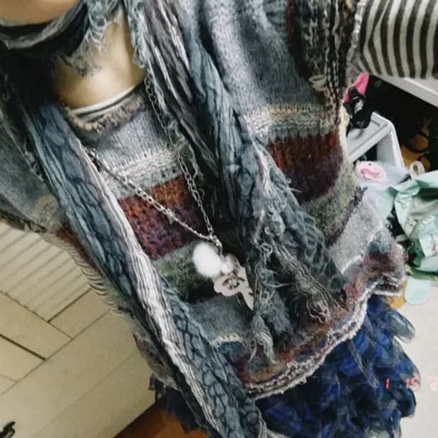 일본빈티지 모리걸 그런지 반팔 민소매 니트 페어리 에스닉 히피 레이어드