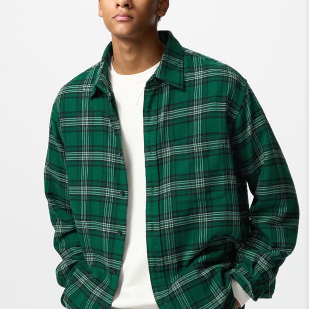 유니클로 플란넬 체크 셔츠 그린 3XL