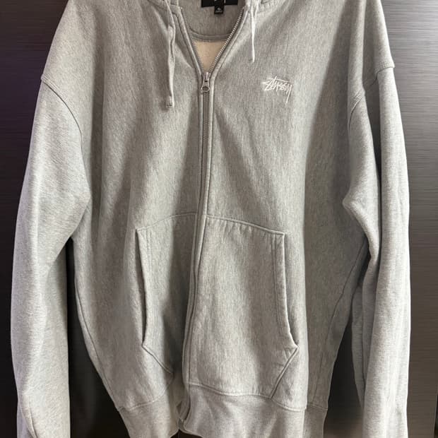 스투시 스탁 로고 후드집업 그레이 헤더 XL