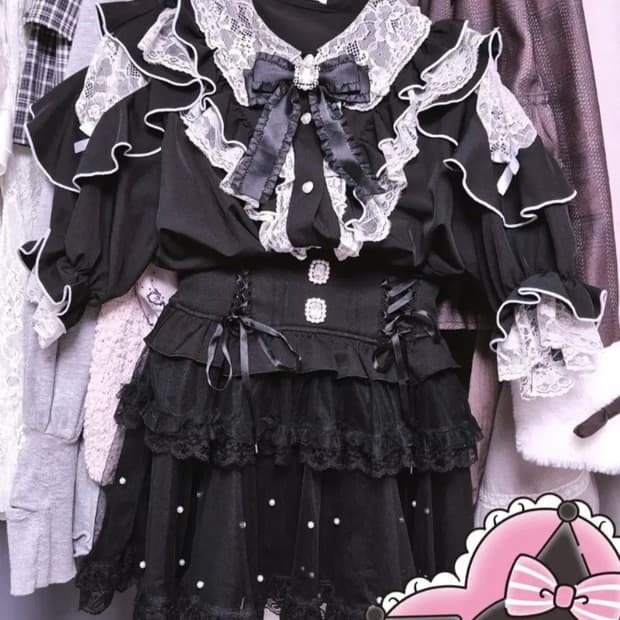 노에미 noemie 백리본 진주 스카판 레이스 래플 블라우스 세트 양지뢰