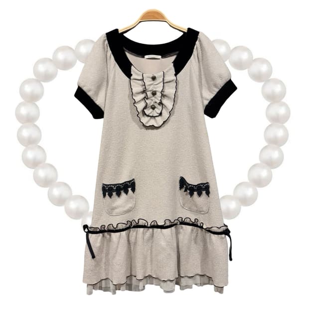 Axes femme 엑시즈팜 블랙 프릴 공겜여주 갸루 반팔 니트 원피스