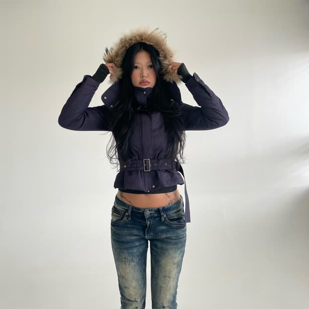 Vintage Cropped Fur Hood Padding Jacket