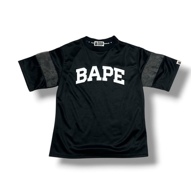 Bape 솔리드 카모 자카드 멀티로고 핏 풋볼 저지 블랙