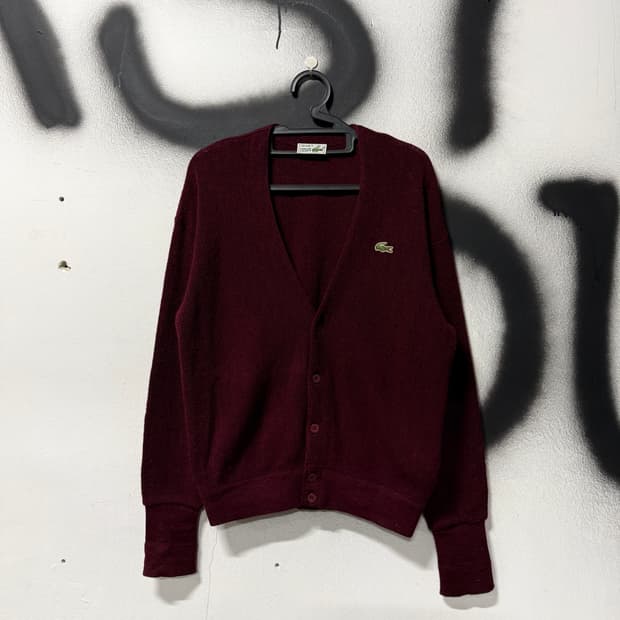 라코스테 서광 울 100% 원포인트 가디건 버건디