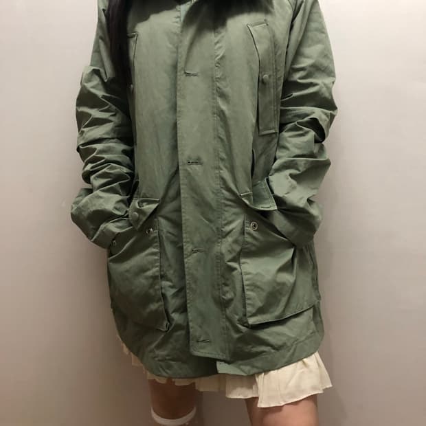 빈티지 카키 롱 점퍼