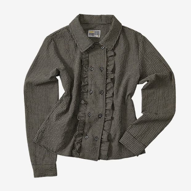 유쓰배쓰 더블 버튼 프릴 체크 셔츠